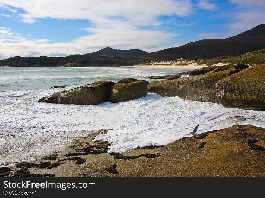 Norman bay in wilson's prom, in australia.