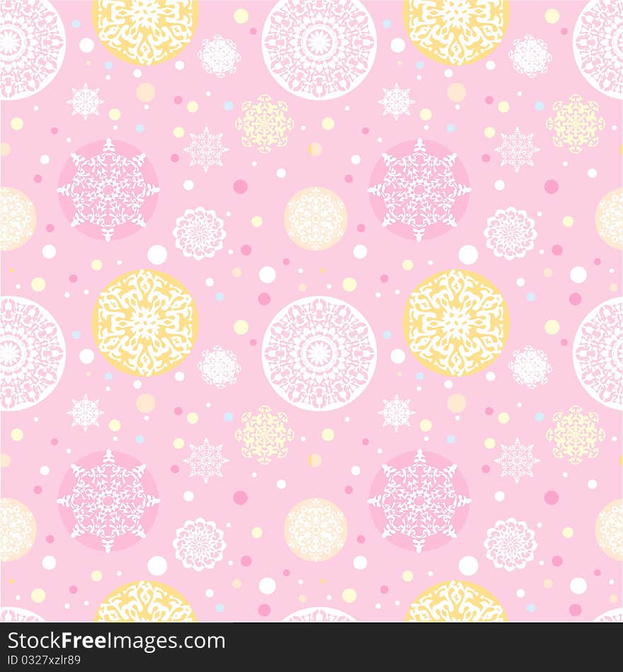 Pink seamless ornamental background with snowflakes for scrap-booking and design. Pink seamless ornamental background with snowflakes for scrap-booking and design