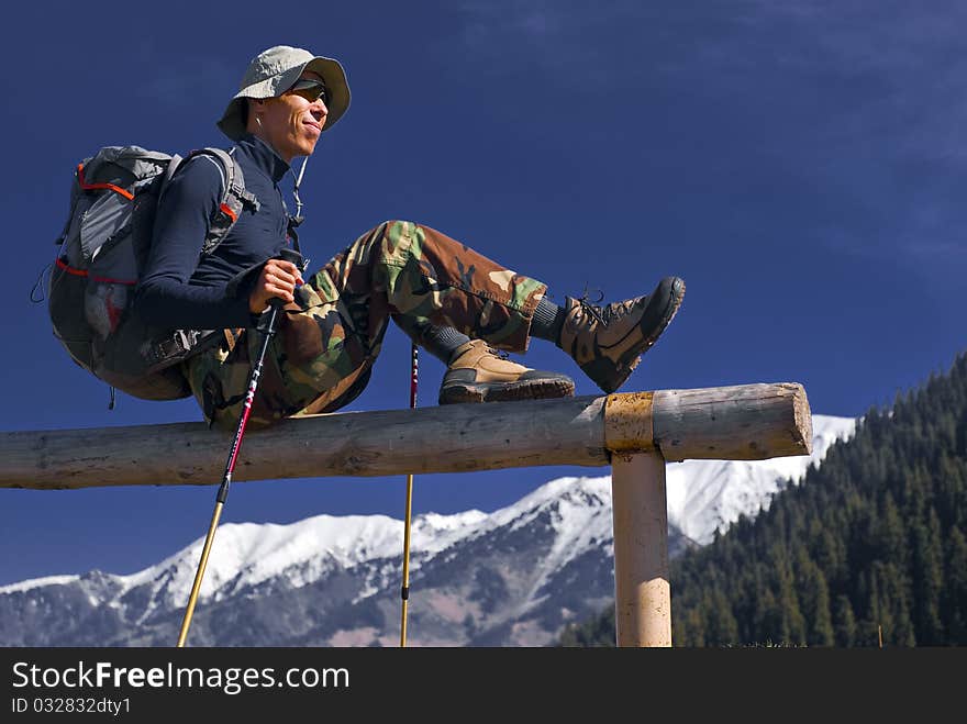 Activity men in mountain autumn. Activity men in mountain autumn