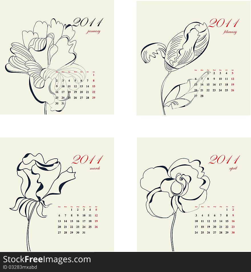 Calendar with flowers for 2011