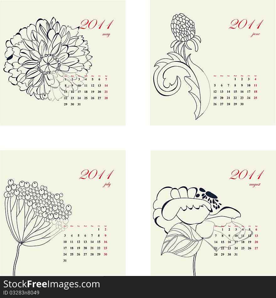 Calendar With Flowers For 2011