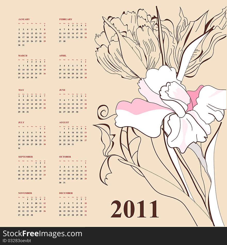 Calendar for 2011. Universal template for greeting card, web page, background