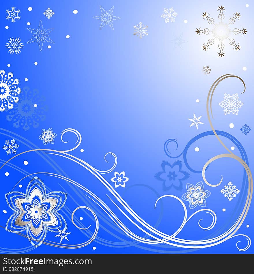 Blue christmas frame with white-silvery snowflakes and waves. Blue christmas frame with white-silvery snowflakes and waves