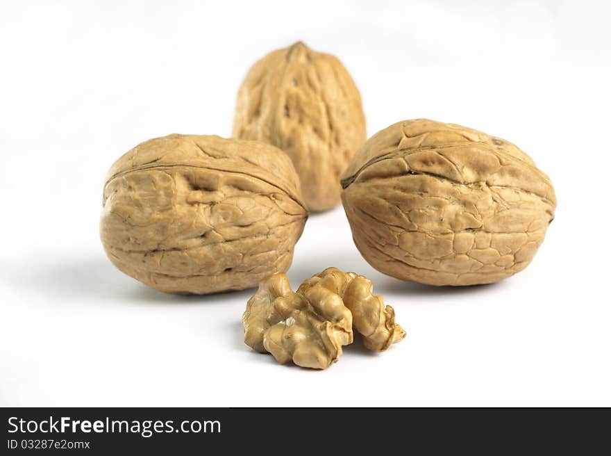 Walnuts close up isolated on white background