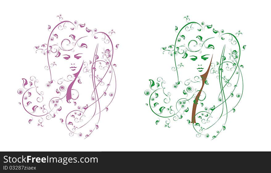 Silhouette of a woman's face in the image of a tree. Silhouette of a woman's face in the image of a tree