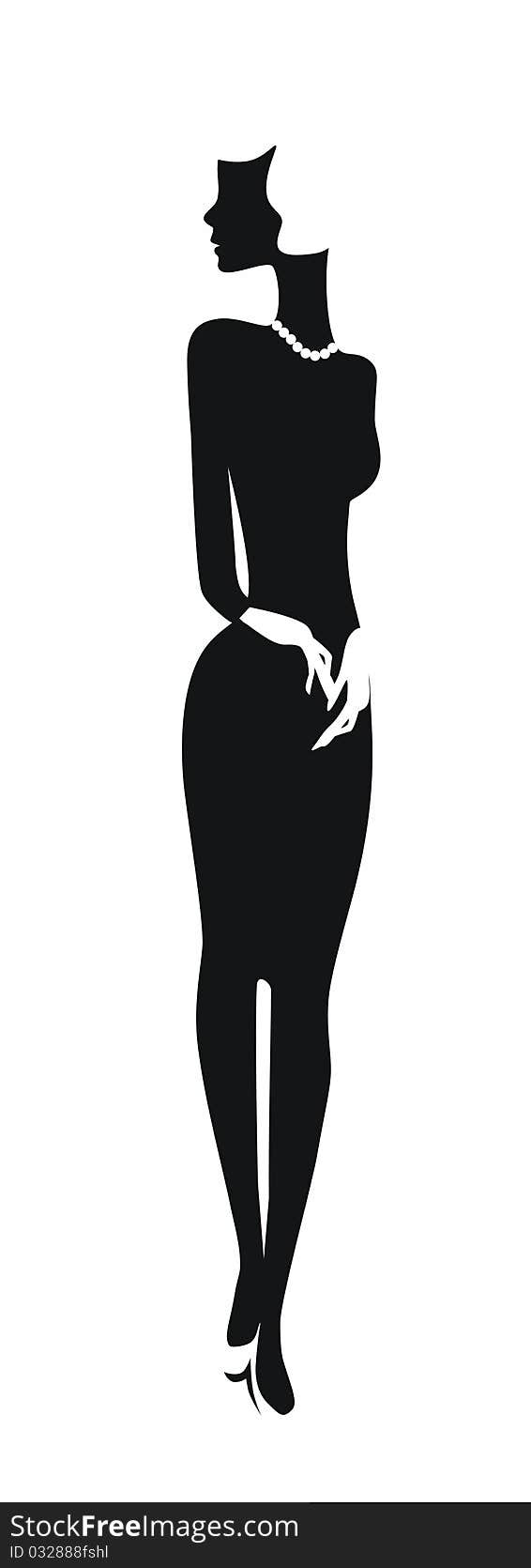 Silhouette of a beautiful girl in the retro.Illustration