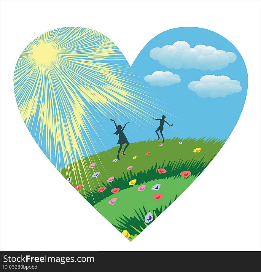 Silhouettes of children on the meadow.Illustration. Silhouettes of children on the meadow.Illustration