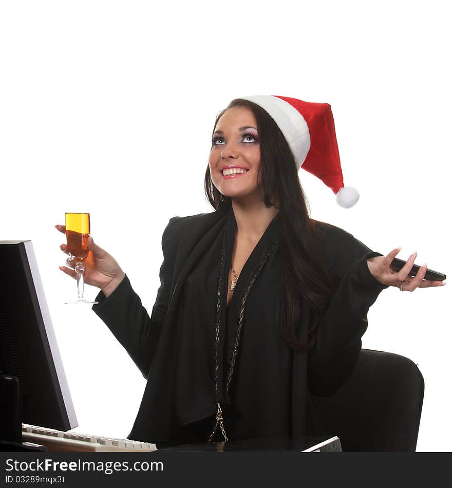 Young businesswoman in a christmas hat