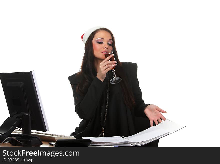 Young businesswoman in a christmas hat