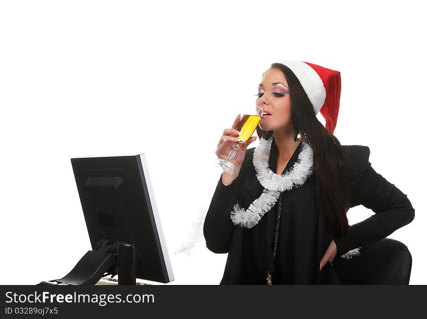 Young businesswoman in a christmas hat