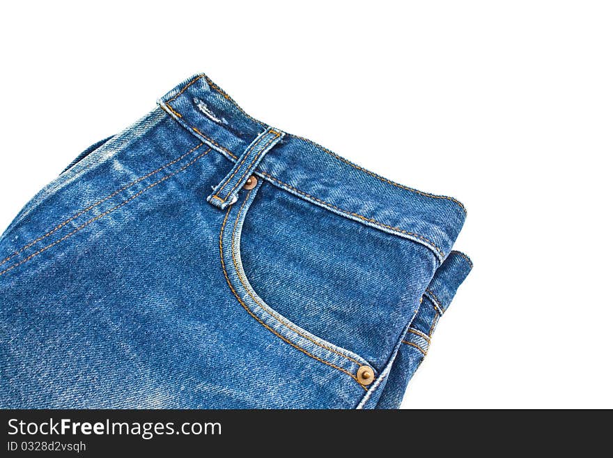 Modern blue jeans, isolated on white background