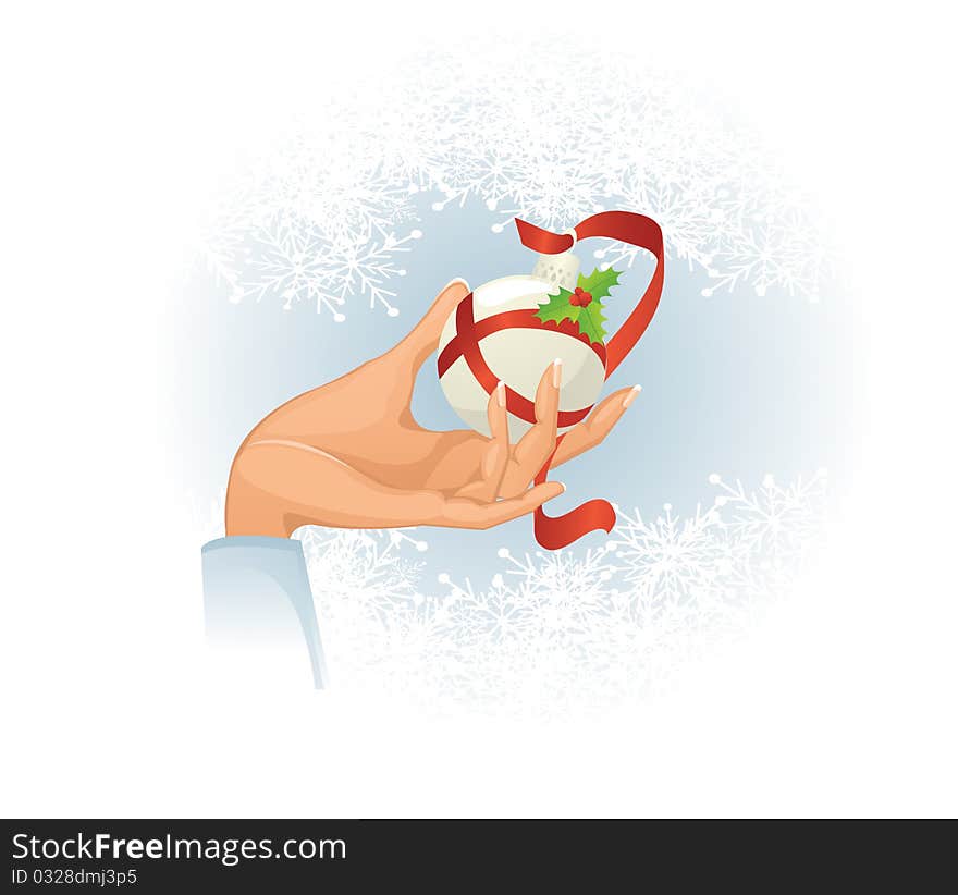 Vector image of hand holding Christmas decoration. Vector image of hand holding Christmas decoration