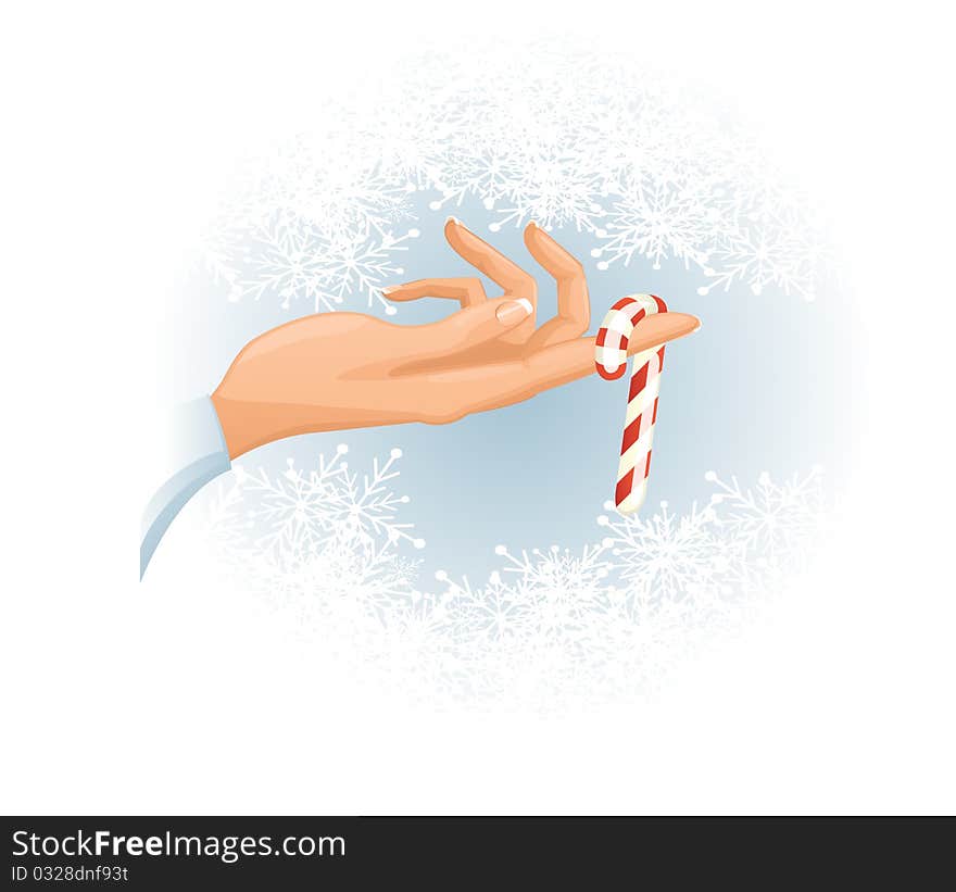 Vector image of hand holding Christmas candy. Vector image of hand holding Christmas candy