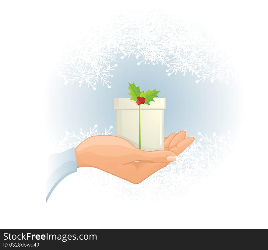 Vector image of hand holding Christmas gifts. Vector image of hand holding Christmas gifts