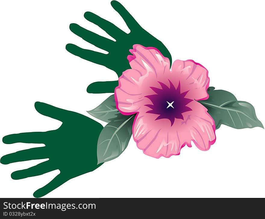 Illustration of hand abstract background or hibiscus