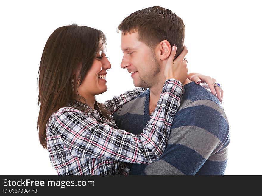 Man and woman isolated on a white background closeup. Man and woman isolated on a white background closeup