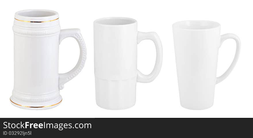 Three Opaque Beer Mugs Isolated On White