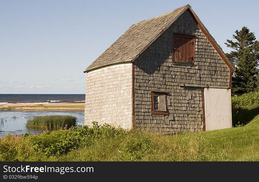 Old wooden barn overlooking the Altantic ocean