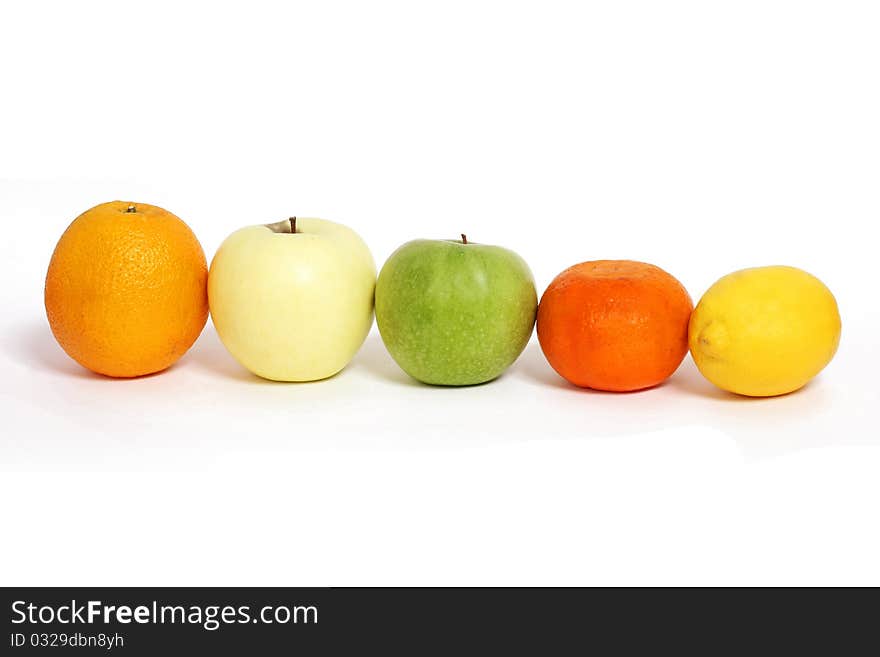 Apples orange lemon white background