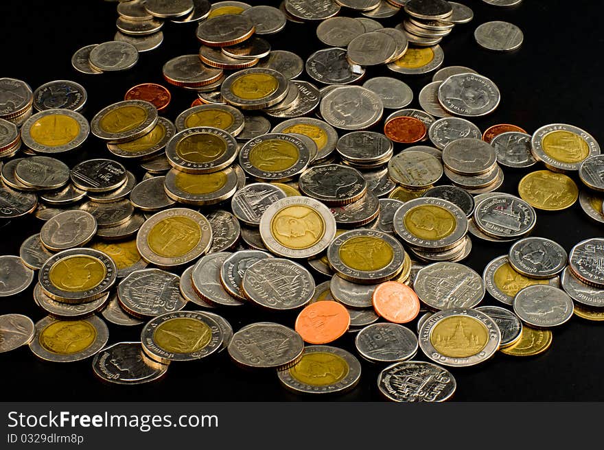 Thai Coins on black background