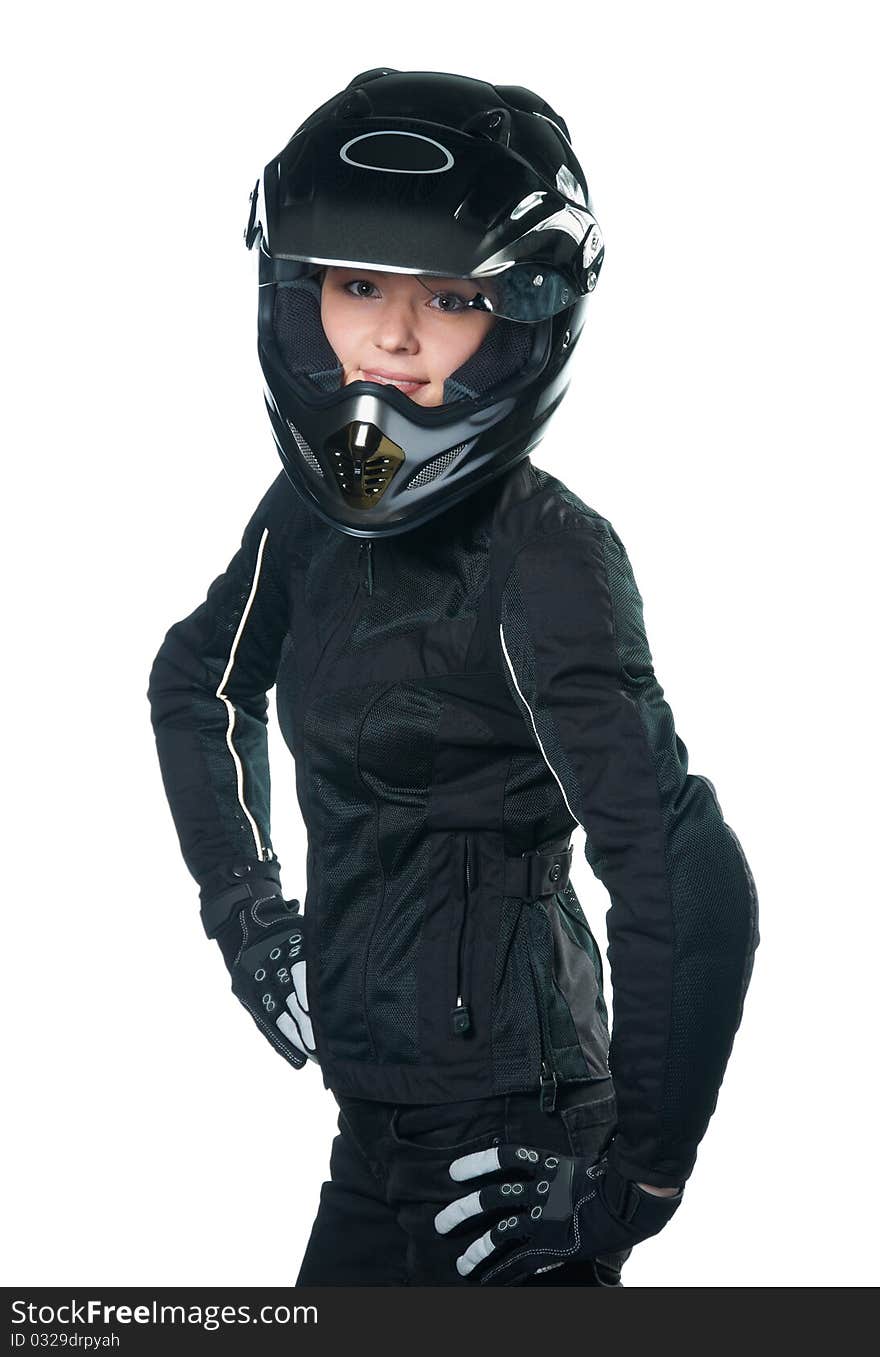 Woman In Motorcycle Clothing