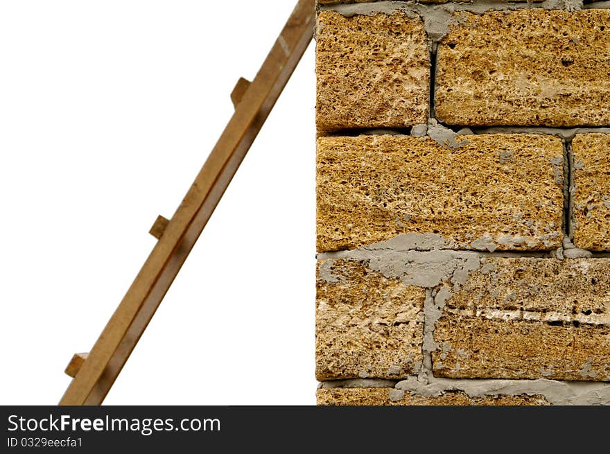 Fragment of brick wall with the stairs. Fragment of brick wall with the stairs