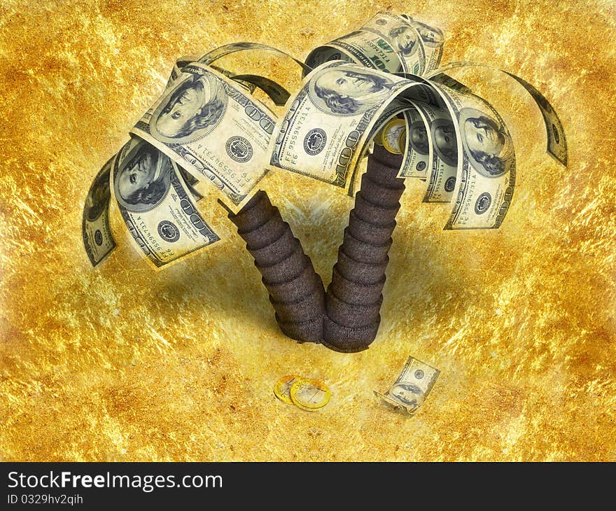 3d money tree over gold