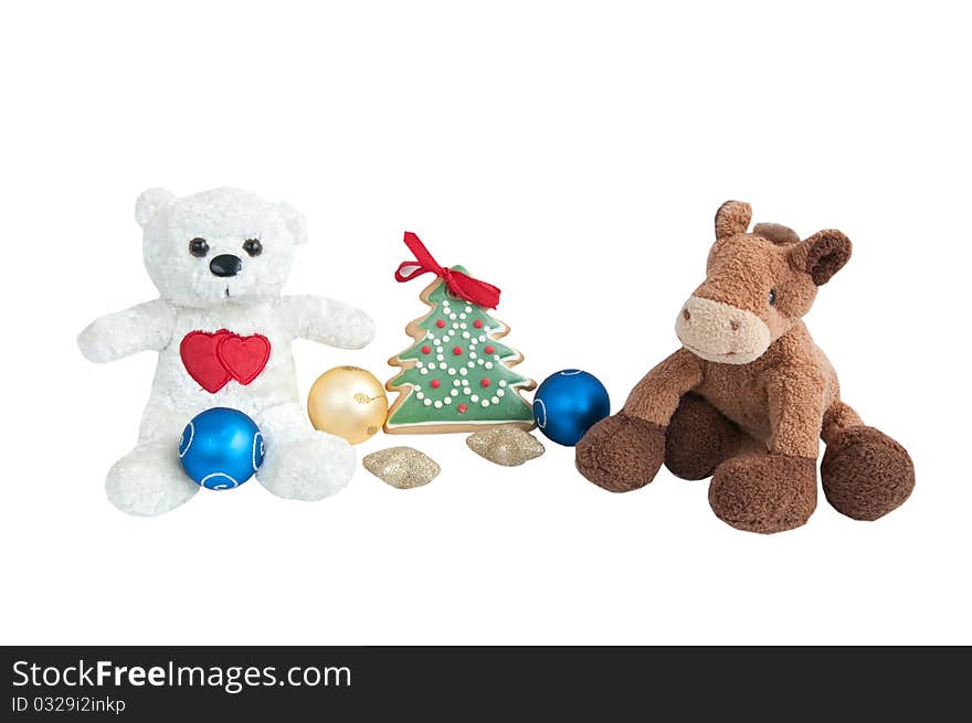 Christmas and other toys on a white background. Christmas and other toys on a white background