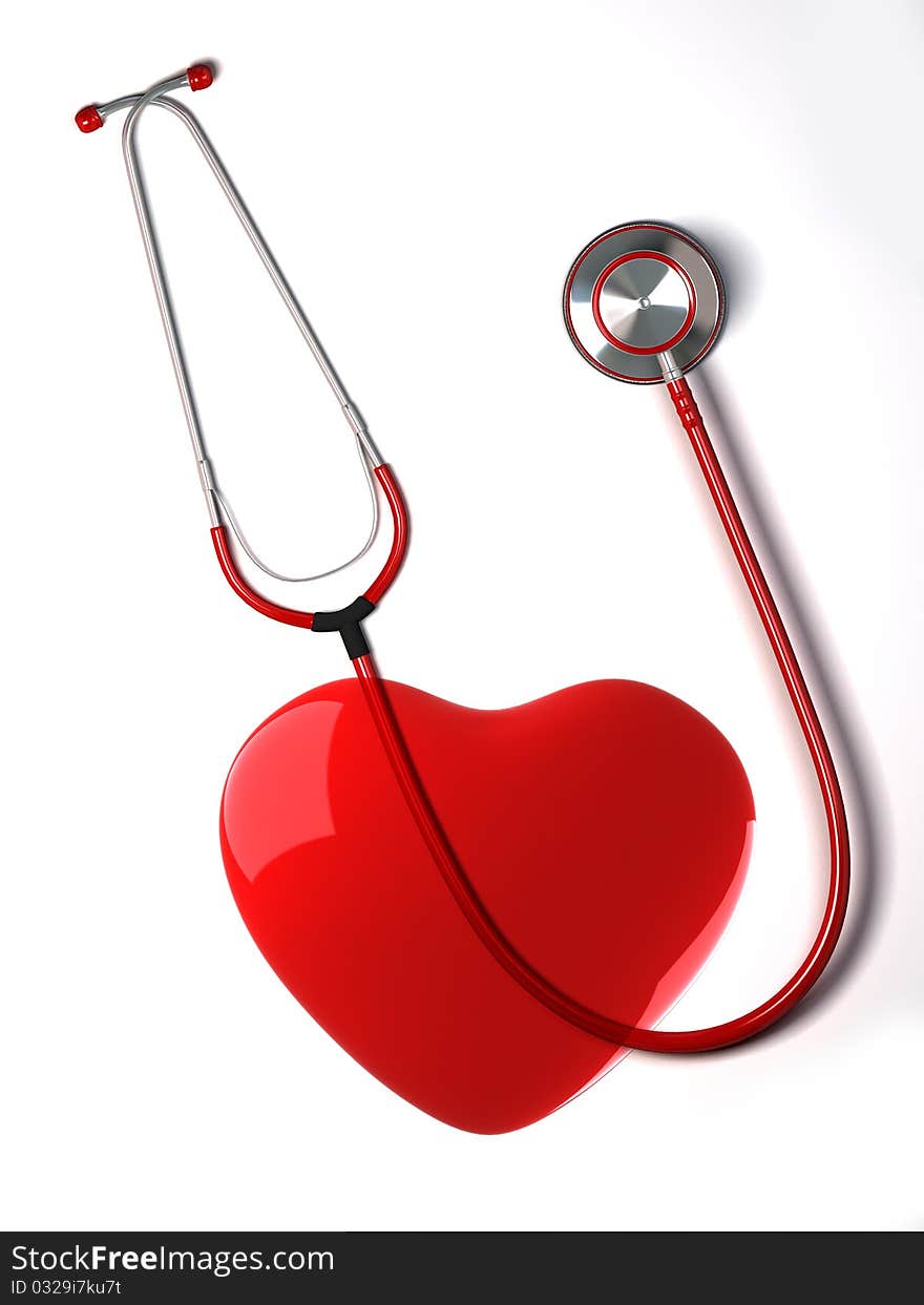 3d stethoscope and a red heart