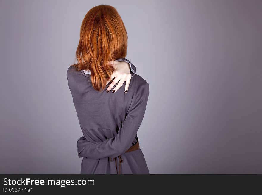 Girl in dress in studo.