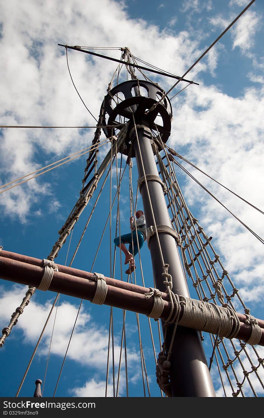 Mast of the replica of a Columbus's ship. Palos de la Frontera