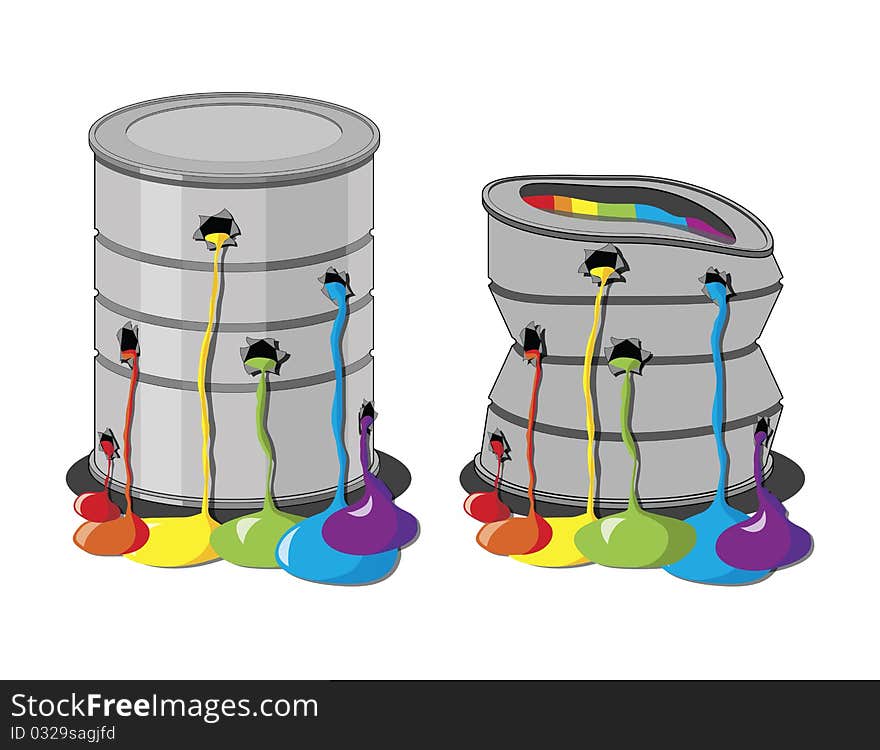 Paint cans against white background, abstract vector art illustration