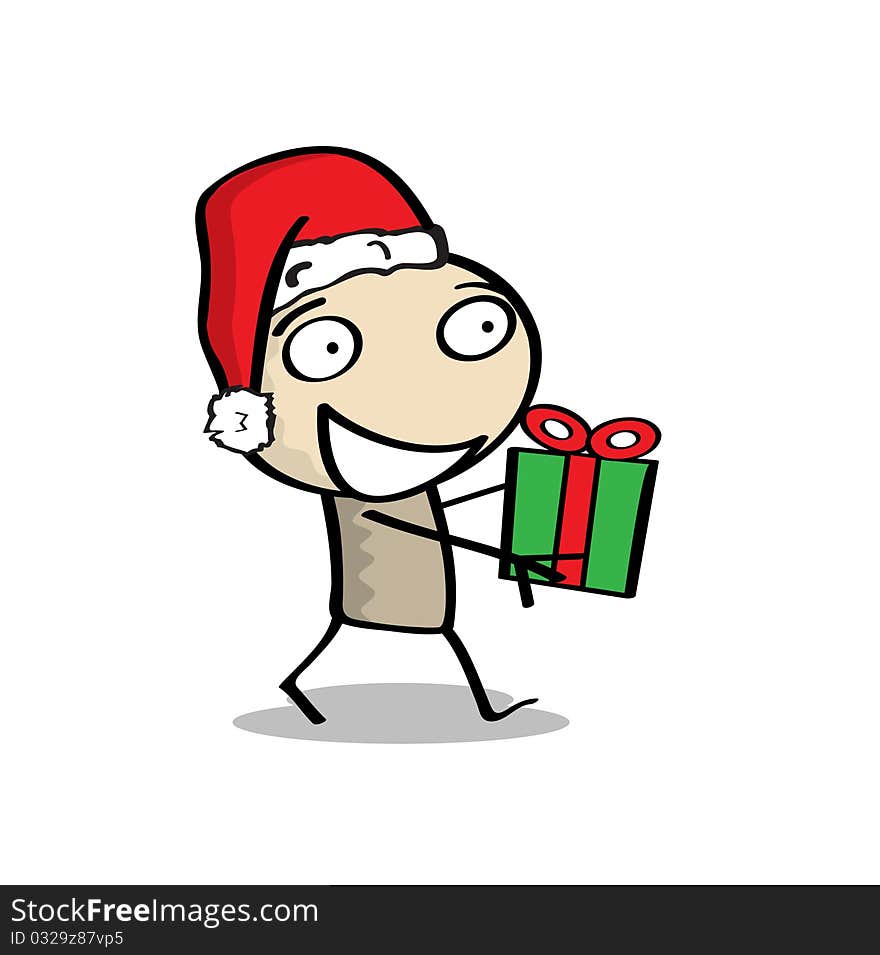 A little cartoon man giving or receiving a gift. A little cartoon man giving or receiving a gift.