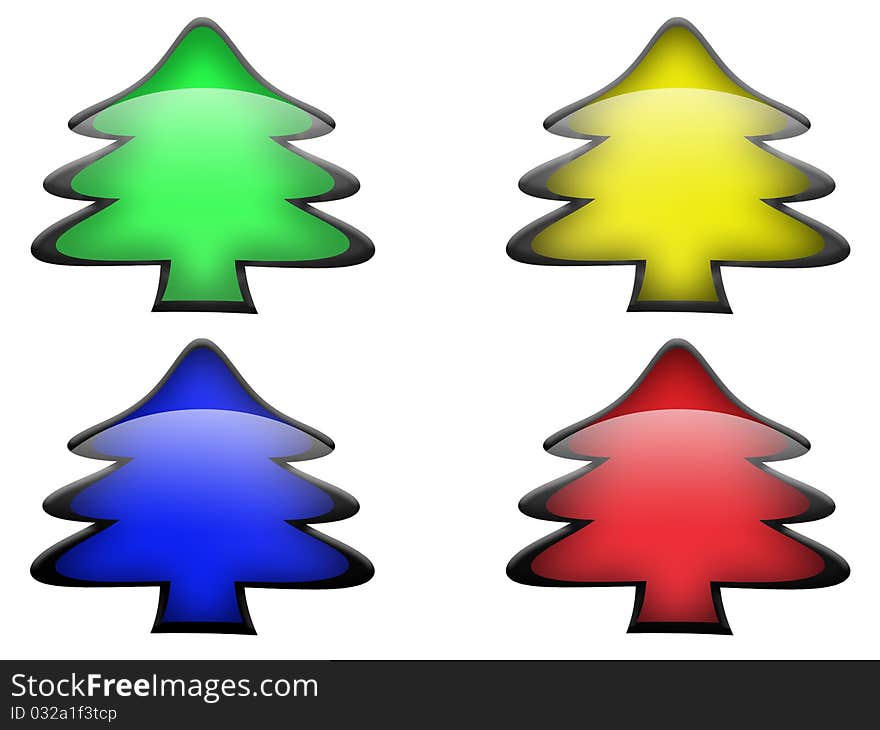 Four pine trees in different colors. Four pine trees in different colors.