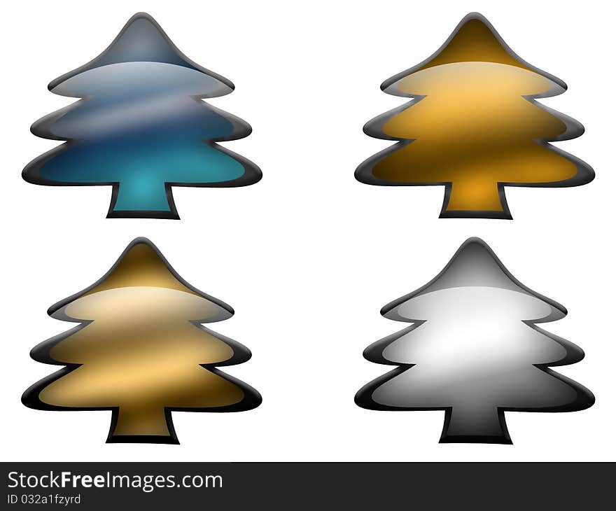 Four pine trees in different metal colors. Four pine trees in different metal colors