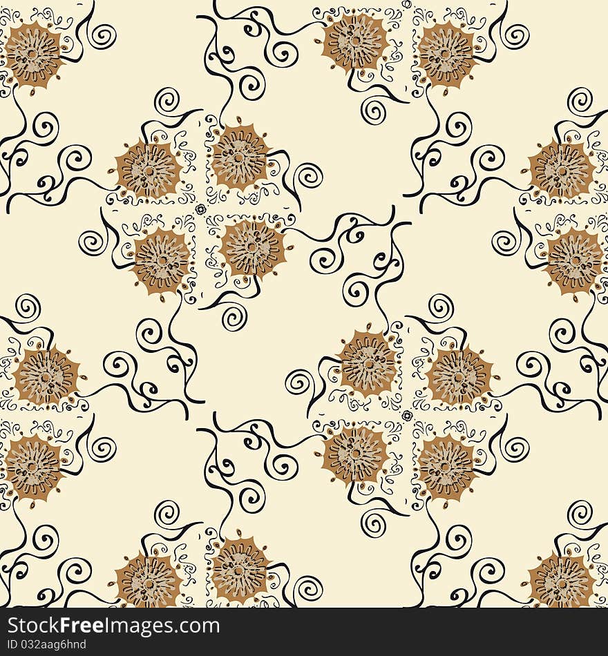 Pattern With Flowers, Retro Vector