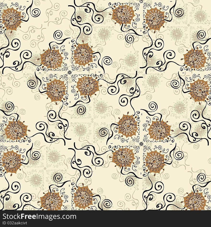 Illustration of pattern with flowers and other element. Illustration of pattern with flowers and other element