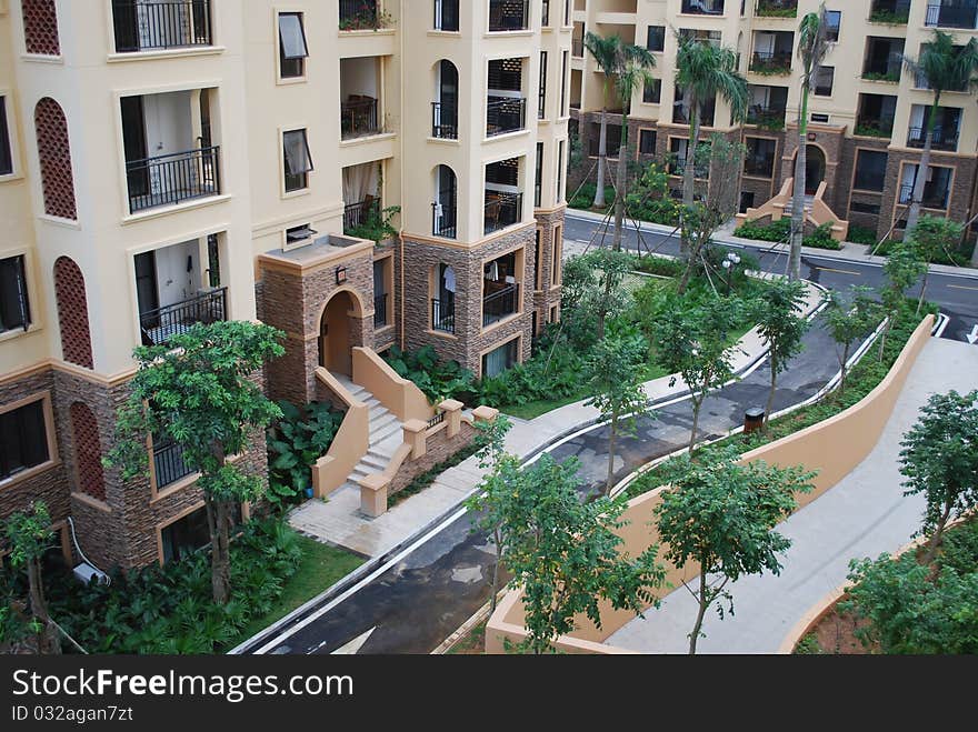 View of roads inside a tropical residential area. View of roads inside a tropical residential area