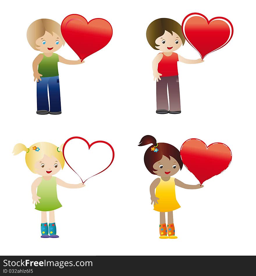 Children with big heart on valentine's day or mother's day, father's day etc. Children with big heart on valentine's day or mother's day, father's day etc