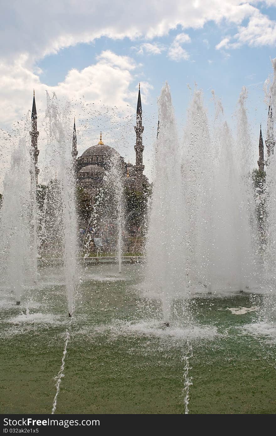 Fountains on Sultanahmet square in Istanbul. Fountains on Sultanahmet square in Istanbul