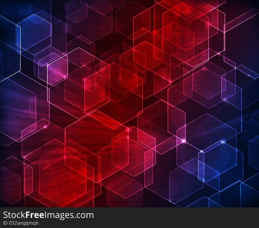 Unusual background consisting of a transparent hexagons with a thin glossy faces in the claret and blue colors. Unusual background consisting of a transparent hexagons with a thin glossy faces in the claret and blue colors