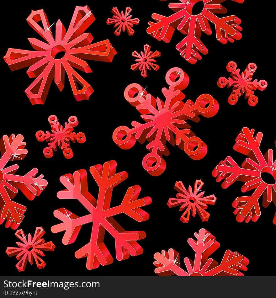 Black seamless pattern with red snowflakes. Black seamless pattern with red snowflakes