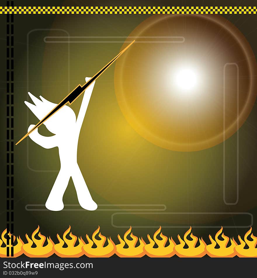 Golden high technology background design with technology man and fire