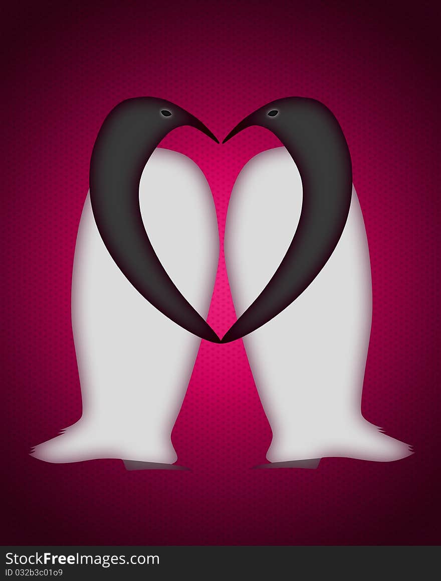 Penguins holding hands to create a heart shape. Penguins holding hands to create a heart shape.