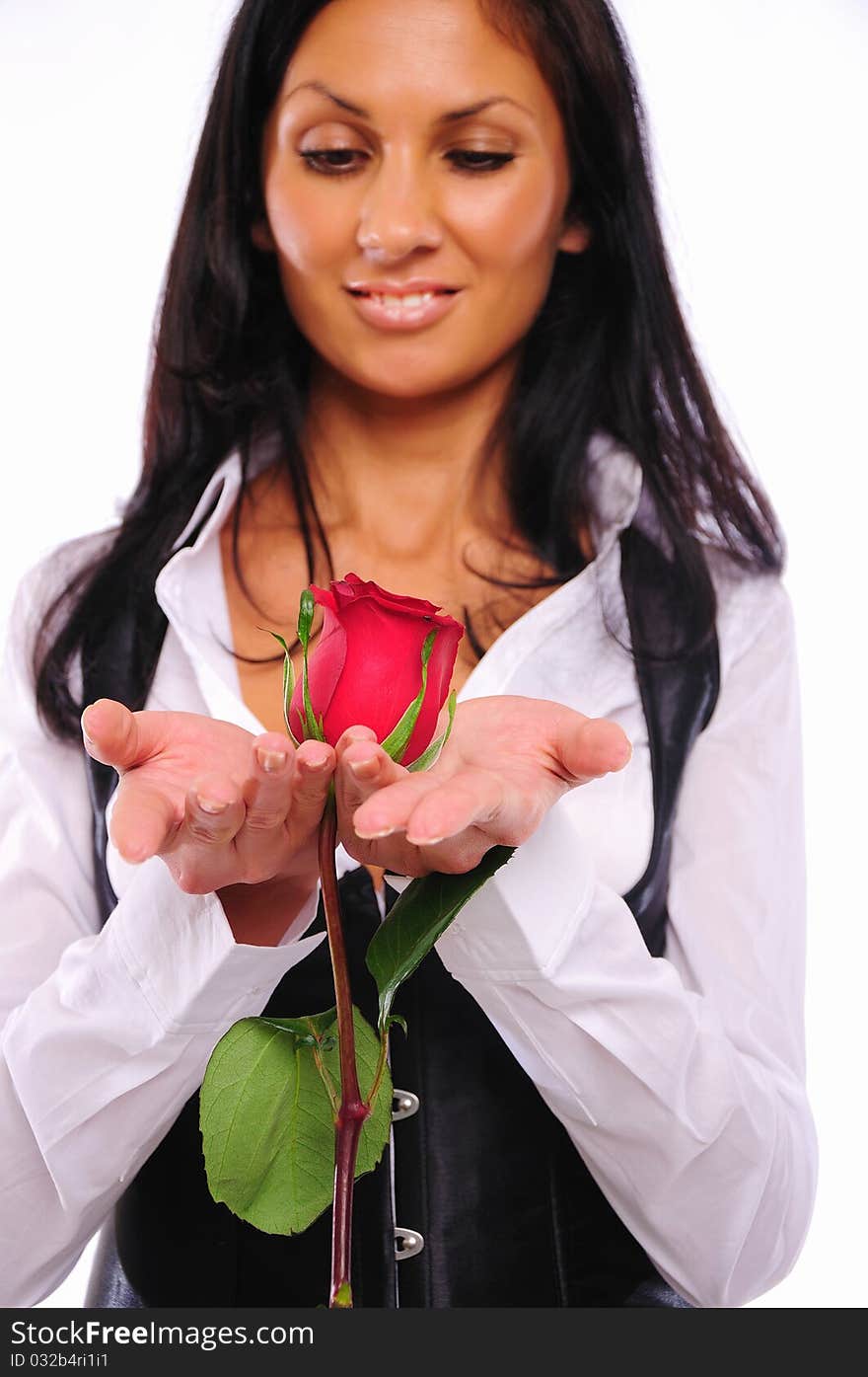 A charming portrait of a young girl with a rosebud Valentine's Day