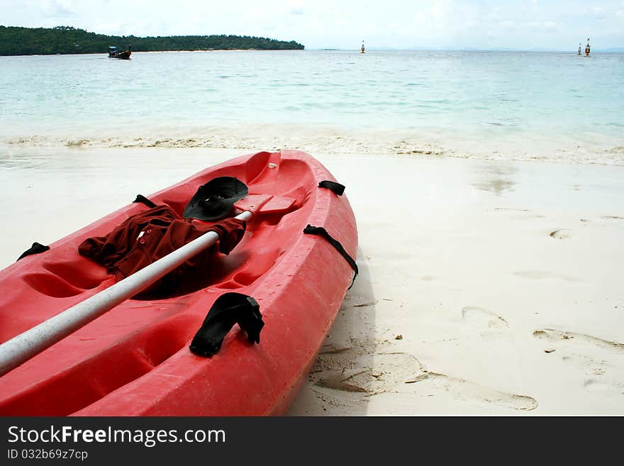 A sea kayak on a beach in Krabi