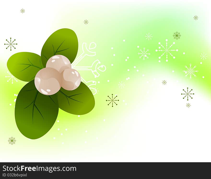 Christmas light background with snowberry and snowflakes. Christmas light background with snowberry and snowflakes