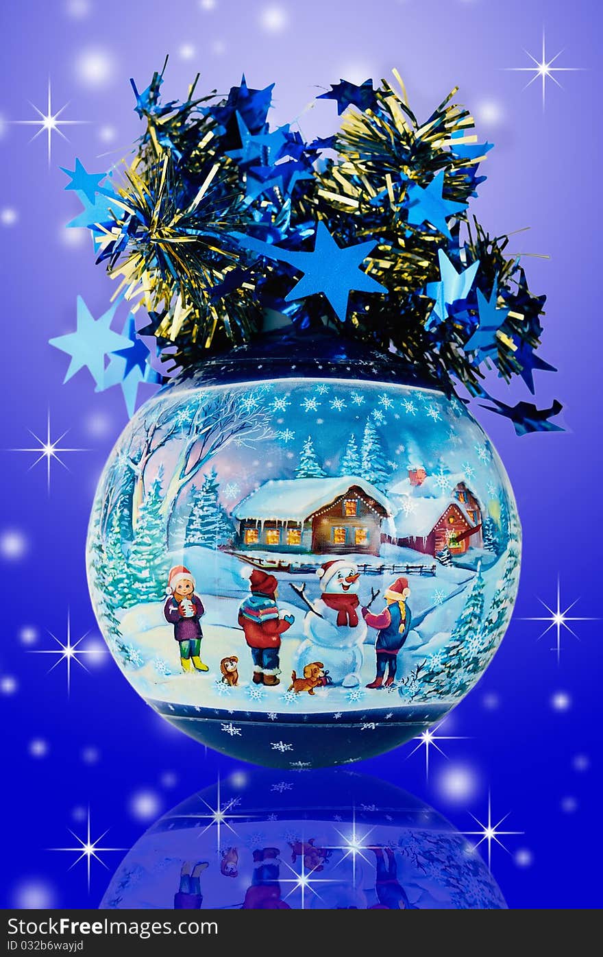 Christmas Ball  On Blue Background