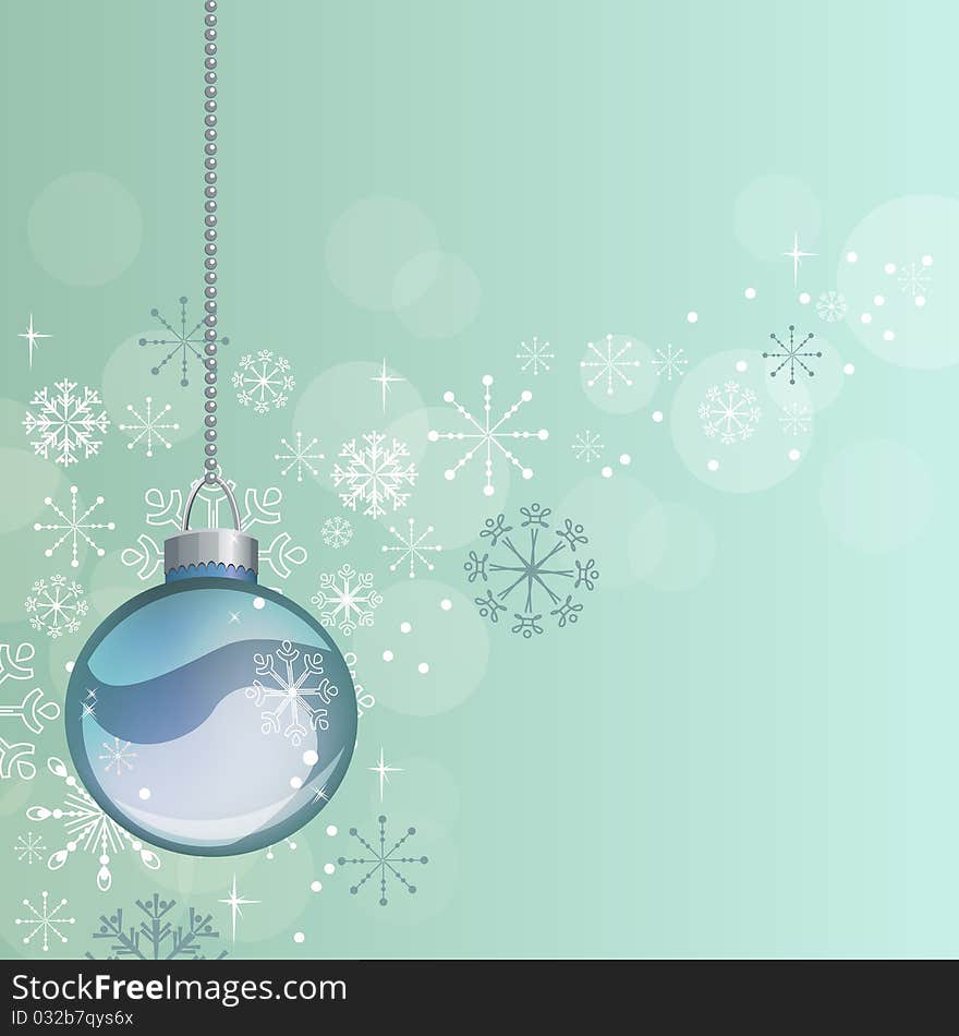 Light blue Christmas background with hanging ball. Light blue Christmas background with hanging ball