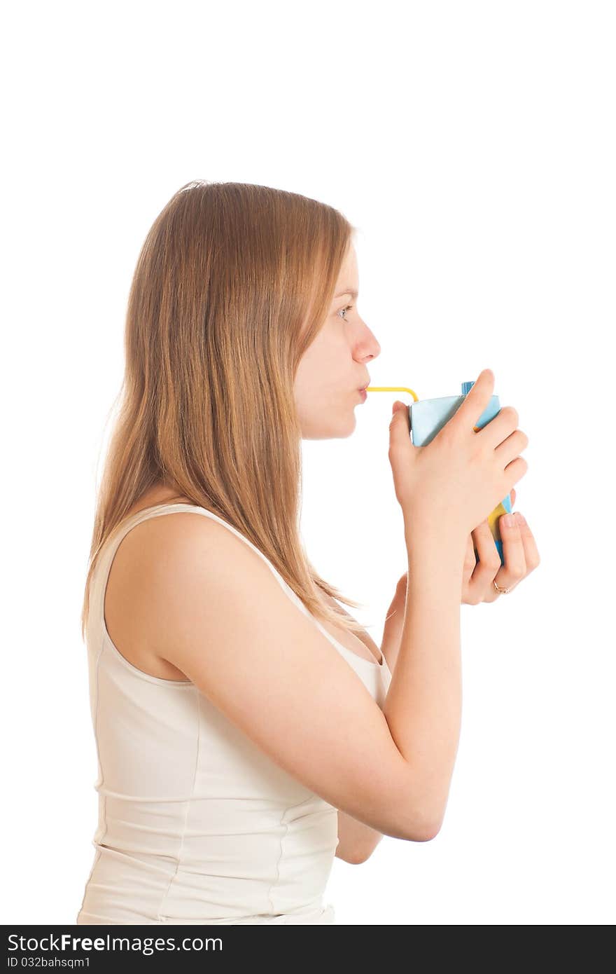 Woman Drink Juice With Tube